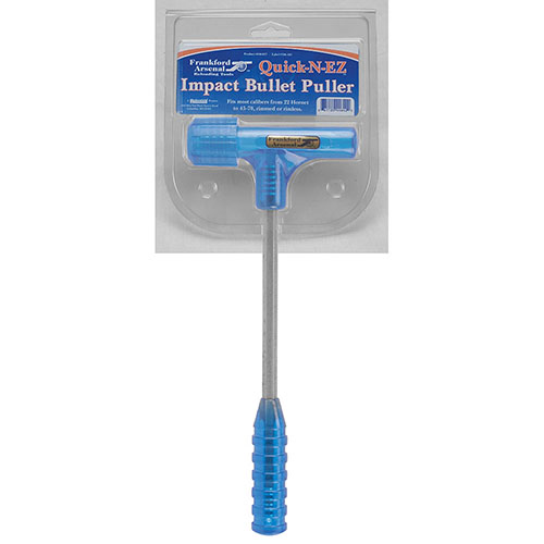 Frankford Arsenal® Quick-N-EZ Impact Bullet Puller gjør det enkelt å trekke ut kuler med et hardt slag. Inkluderer tre collets for kalibre fra 22 Hornet til 45-70.