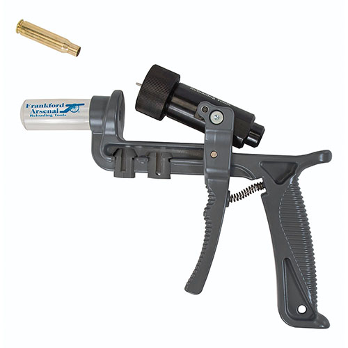 Frankford Arsenal® Platinum Series Handheld Depriming Tool er laget av robust die cast aluminium og har et universelt collet-system for enkel og effektiv deprimering av spent brass.