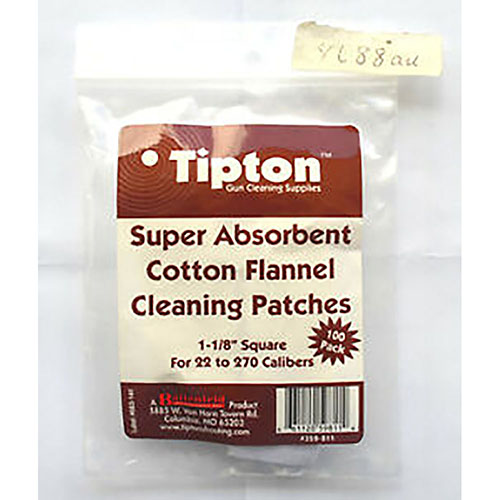 Tipton Patches 22-270 Caliber, 1.13" firkantet, laget av 100% bomullsfleece, perfekt skåret for Tipton® Jags. Ideelle for effektiv rengjøring av våpen.