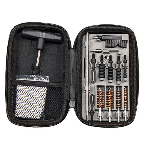 Rengjør flere kalibre med Tipton Compact Pistol Cleaning Kit, som har en semi-stiv, glidelåsveske. Perfekt for reise, på skytebanen eller hjemme.