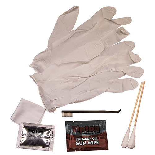 Tipton Handgun Field Cleaning Kit er perfekt for å rengjøre pistoler fra .380 til .45, kompakt og lett å oppbevare til uventede rengjøringsbehov.