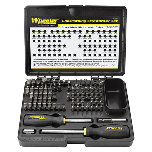 Wheeler 89-delt profesjonell gunsmithing skrutrekker-sett har spesialbits for alle våpen og forhindrer skader på skruehoder, perfekt for enhver gunsmith.