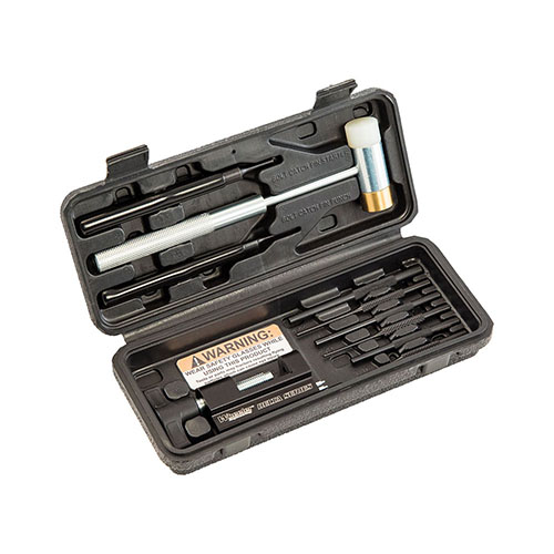 Wheeler Delta Series AR 15 Roll Pin Install Tool Kit er en komplett løsning for å installere AR-rollpinner uten å skade våpenet ditt, inkludert verktøy for boltfang og avtrekkerbeskyttelse.