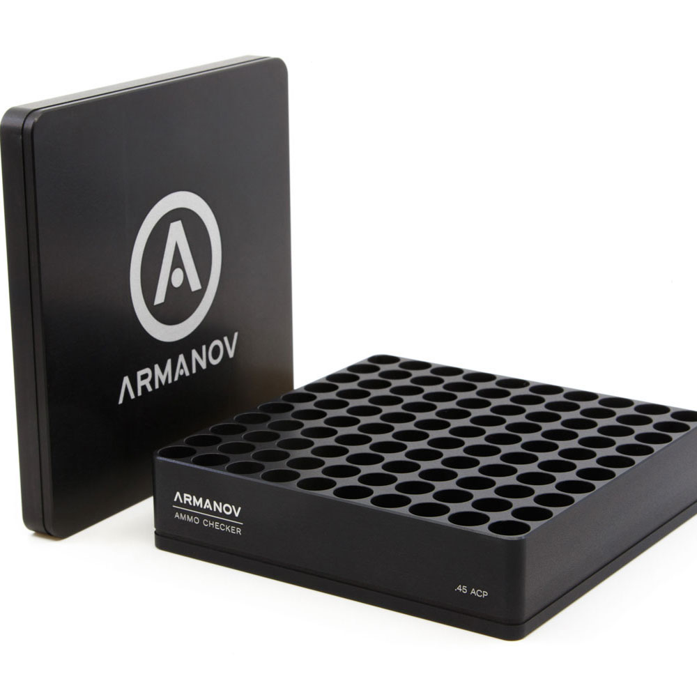 Armanov 100 rnd Ammo Checker med Flip Cover gir rask og effektiv sjekk av ammunisjon, reduserer feil og sparer tid med 100 lommer for testing.