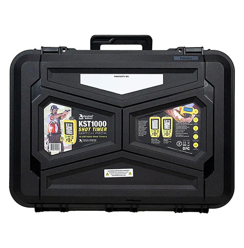 Kestrel KST1000 Shot Timer Match Pack tilbyr 10 timers med robust bæreveske, vanntett design, Bluetooth, og fem programmerbare innstillinger for effektiv trening.