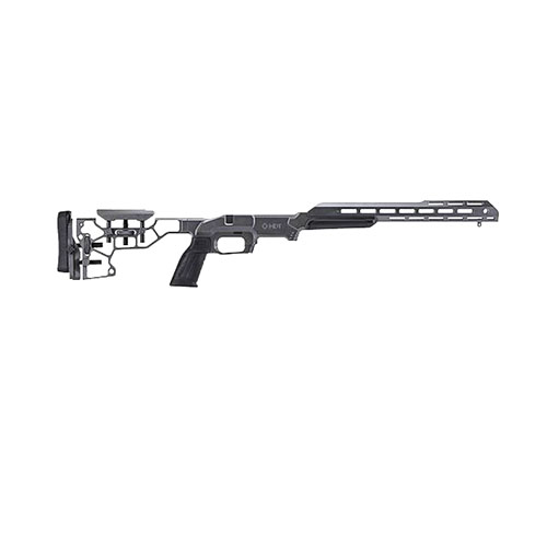 MDT ESS Chassis System Kit gir optimal ergonomi med justerbar buttstock, 15" forend og AR pistol grep, samt enkel magasininnsetting og solid V-block bedding.