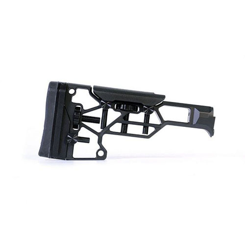MDT Skeleton Rifle Stock V5 Standard tilbyr verktøyløs justering for optimal komfort og ytelse, med tilpasning av cheek riser og buttpad for perfekt passform.
