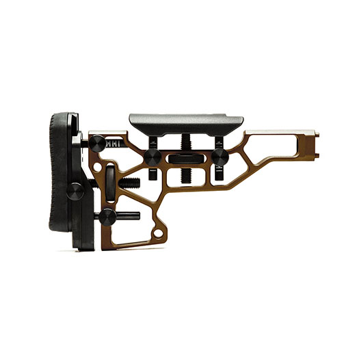 MDT Skeleton Rifle Stock gir verktøyløs justering for optimal komfort og ytelse, med justering av cheek riser og buttpad for perfekt tilpasning. XTN-interface med foldemulighet.