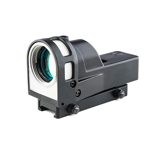 MEPRO M21 er et robust, selvopplyst refleksiktsikte med 30mm linse, fem retikler, og batterifri drift, perfekt for både dag og natt.
