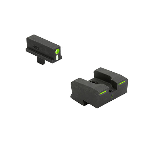 MEPROLIGHT Tru-Dot R4E Pistol Set gir over 85% økt treffeffektivitet med selvlysende sikter for dag og natt, perfekt for alle lysforhold.