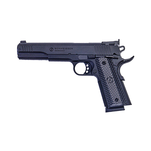 SCHMEISSER 1911 er en pålitelig pistol med .45 ACP kaliber, 10 skudds magasin og presis LPA-sikter, perfekt for både nybegynnere og erfarne skyttere.