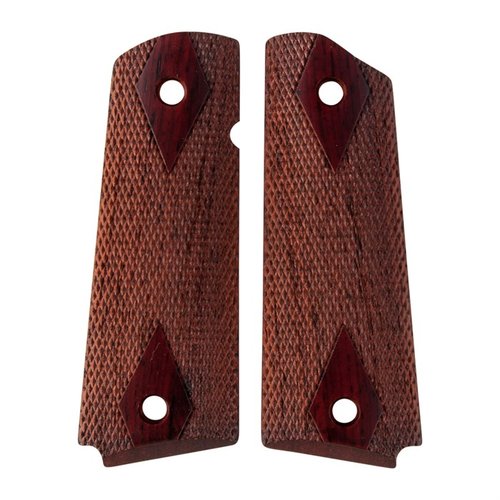 1911 DOUBLE DIAMOND COCOBOLO GRIPS fra ED BROWN er laget av tett og sterk Cocobolo-tre, kjent for sin skjønnhet og holdbarhet, perfekt for håndvåpen.