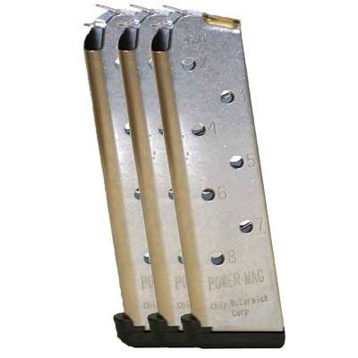 Få 3 stk Chip McCormick 1911 magasiner med rustfritt stål og en praktisk Kydex magetui som rommer to magasiner for optimal bæring og bruk.