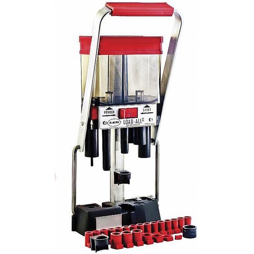 LOAD-ALL II fra LEE PRECISION tilbyr 24 gratis shot og powder bushings, enkel primeroppsamler, rask shell posisjonering og justerbar for 2 3/4 til 3 tommers skjell.