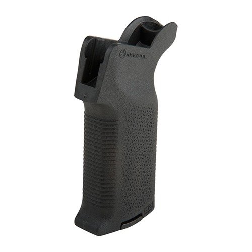 MOE-K2 grepet gir en mer vertikal vinkel for kortere våpen, har aggressiv tekstur for bedre kontroll og er kompatibelt med Magpul Grip Cores for lagring.
