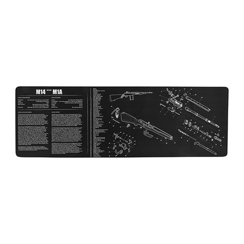 TEKMAT LONG GUN CLEANING MAT beskytter våpenets overflate under rengjøring, har en detaljert del-diagram, og har en sklisikker bakside for stabilitet.