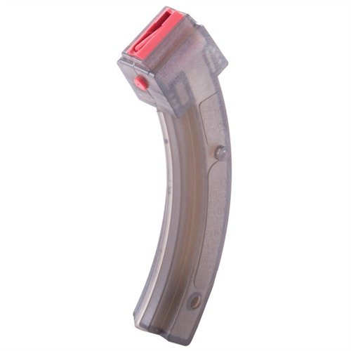 RUGER 10/22 25RD MAGAZINE har en slitesterk polykarbonatkropp og forsterkede matingslipper, som sikrer pålitelig funksjon og enkel sjekk av ammunisjonsstatus.