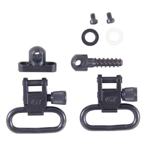 Grovtec US SHOTGUN SLING SWIVEL SETS er laget av stål uten plast, har hurtigutløser og lavprofil monteringsbrakett for enkel bruk og sikkerhet.