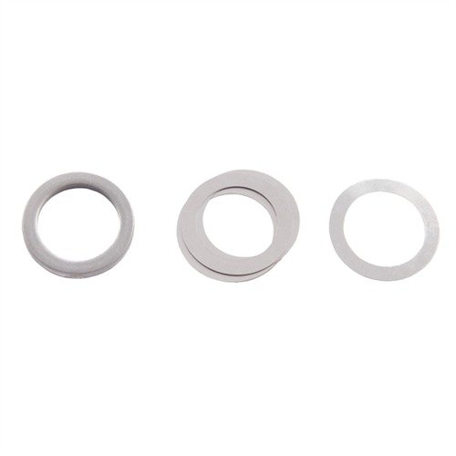 Herdede stålshims sikrer presis passform og korrekt justering av flash suppressorer og munnbrems. Inkluderer 10 pakker for optimal tilpasning.