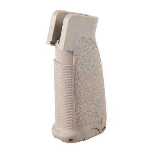 AR-15 MOD-0 GUNFIGHTER GRIP gir bedre kontroll med ergonomisk design, slitesterk polymer, teksturert overflate og vanntett oppbevaringsrom for småting.