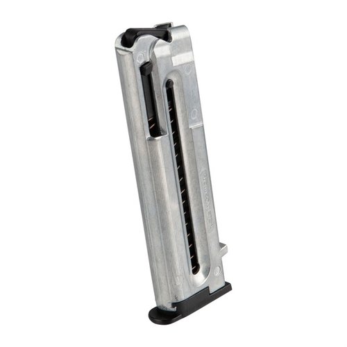 GSG fabrikkmagasin til M-1911 .22 LR har 10 skudds kapasitet, lett aluminiumskonstruksjon og innebygd fingerhjelp for enkel lasting.