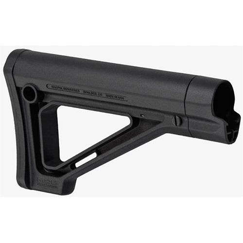 MOE Fixed Carbine Stock gir en fast, slank profil med forbedret kinnstøtte og flere slyngefester, kompatibel med AR-15/M16 og enkel installasjon.