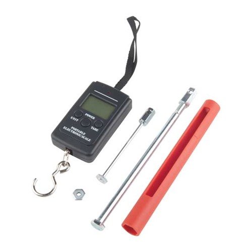 Recoil spring tester måler kompresjonsstyrken til Government-length 1911 fjærer, identifiserer vekten på umerkede fjærer og er kompakt for enkel transport.