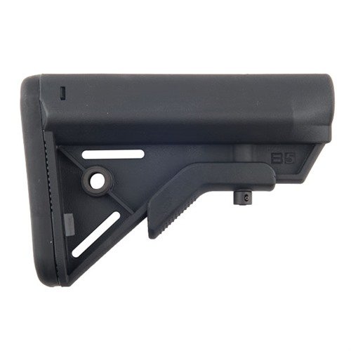 B5 SYSTEMS BRAVO COLLAPSIBLE MIL-SPEC STOCK for AR-15 tilbyr ergonomisk kinnvinkel, lettvektsdesign, og forbedret justering for optimal komfort og presisjon.