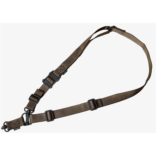 MS4 GEN2 DUAL QD SLING fra MAGPUL gir en fleksibel to-til-en punkt konverterbar løsning med Push-Button QD Sling Swivels for enkel festing og avtakning.