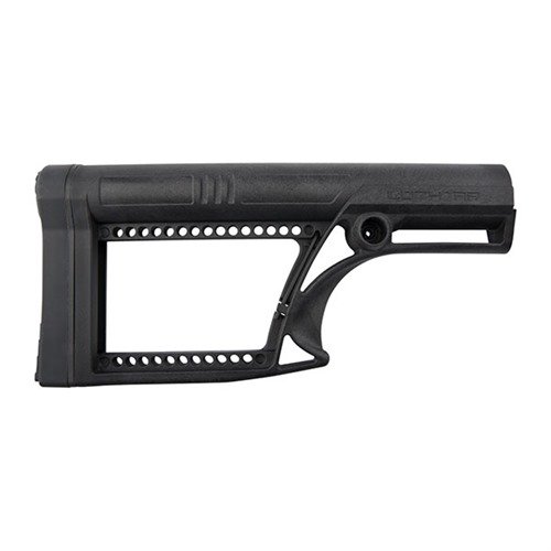 Luth-AR Skeleton Stock passer til AR-15 og 308 rifler, er lett, slitesterk, justerbar for høyde og lengde, og erstatter A2/A1 stokk enkelt.