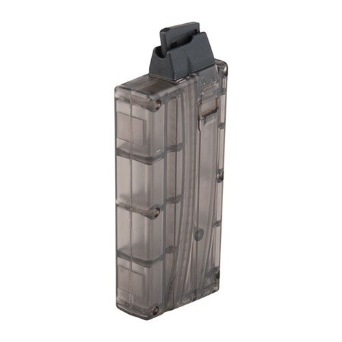 AR-15 10RD SONIC WELD MAGAZINE 22LR har en rigid kropp uten skruer, klar smoke-farge for enkel rundetelling og nylon feedlips for pålitelig mating.