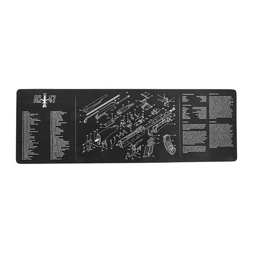 LONG GUN MATS fra TEK MAT beskytter våpenets overflate under rengjøring, har et detaljert diagram og en sklisikker bakside for stabilitet.