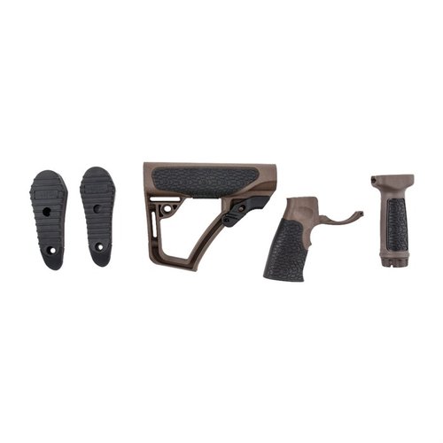 Daniel Defense AR-15 møbelsett tilbyr et justerbart kolbe med minimalt spill, ergonomisk pistolgrep og vanntett oppbevaringsrom for optimal kontroll og komfort.