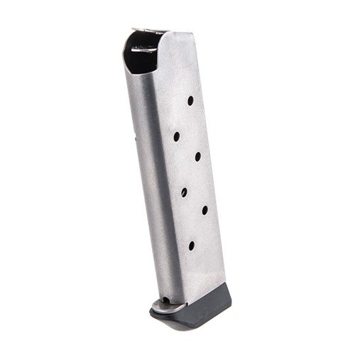 Chip McCormick's 1911 .45 8RD magasiner i rustfritt stål har en unik flat follower for økt kapasitet og presisjon, med Wolff fjærer og enkel base pad installasjon.