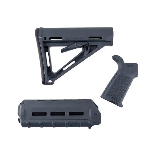 Oppgrader riflen din enkelt med Magpul MOE møbelsett, inkludert MOE Mil-Spec stock, MOE karabin forend og MOE grep, tilgjengelig i flere farger.