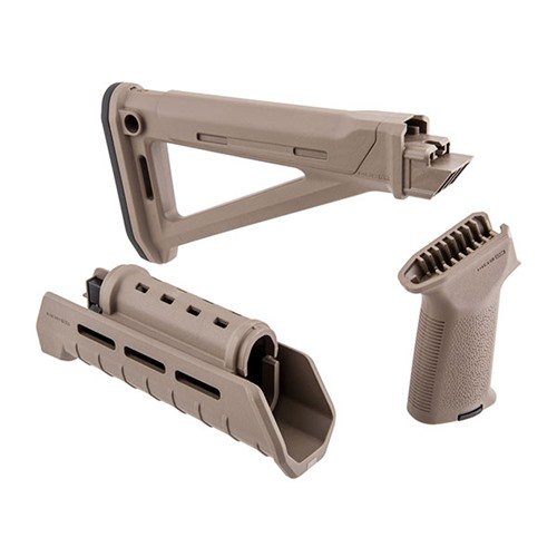 Oppgrader din Kalashnikov med Magpul MOE AK Stock-settet som inkluderer et ergonomisk grep, M-LOK håndbeskytter og intern lagring for optimal ytelse.