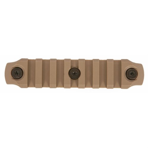 KEYMOD Picatinny railseksjoner i Flat Dark Earth er laget av lett, slagfast polymer med rustfritt stål festemateriell, tilgjengelig i 3 lengder og passer alle KeyMod flater.