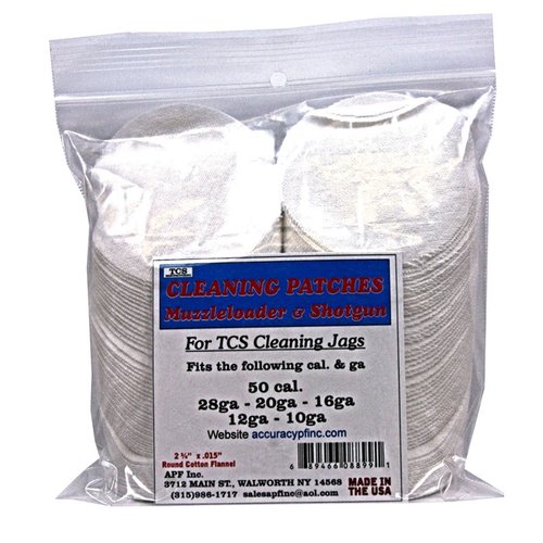 TCS CLEANING PATCHES er laget av 100% bomullsflanell, perfekt dimensjonert for ulike kaliber og gir optimal passform og funksjon med TCS jags.