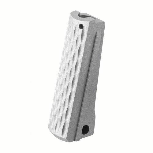 Fusion Pro-Series Mainspring Housing i grå matt rustfritt stål, CNC-maskinert for 1911 full size og Commander pistoler, gir solid kvalitet og perfekt passform.