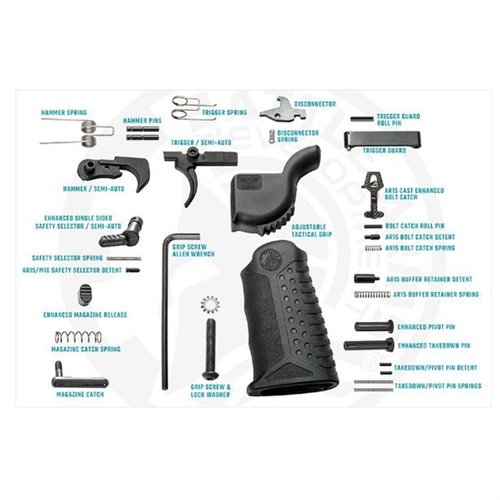 Battle Arms Development AR-15 Complete Enhanced Lower Parts Kit tilbyr høy kvalitet, lettvektige deler, forbedret ergonomi og modulær design for optimal ytelse.