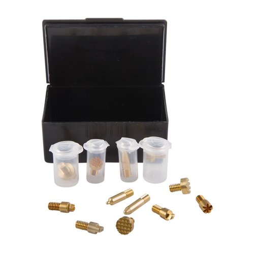 Oregon Trail Defense Deluxe Stippling Tip Kit tilbyr 12 unike tips i varmeledende messing for tilpassede teksturer på polymervåpen, i praktisk oppbevaringsboks.