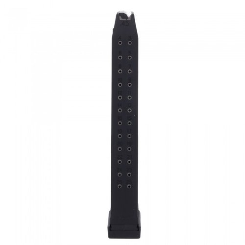 KCI 26-runders magasin til Glock® 21 gir dobbelt så mange .45 ACP patroner som standardmagasinet, perfekt for konkurranser og taktiske øvelser.