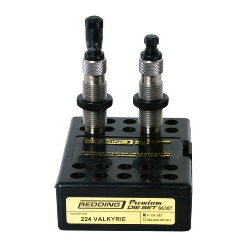 Premium Full Length Die Set for 224 Valkyrie gir deg presisjon med Carbide Size Button og Bullet Seating Micrometer for optimal ladning.