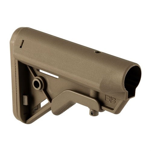 B5 SYSTEMS BRAVO COLLAPSIBLE MIL-SPEC STOCK for AR-15 gir en ergonomisk kinnvinkel, anti-rotasjons QD festepunkter og en lett, kompakt design for optimal komfort.