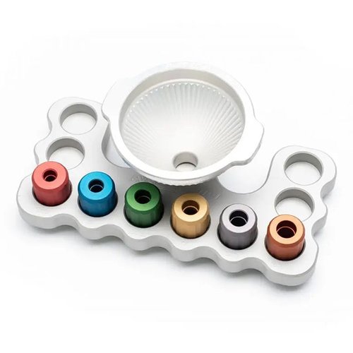 MASTER FUNNEL KIT fra AREA 419 har utskiftbare hoder for hver kaliber, laget av 6061-T6 aluminium for maksimal flyt og ingen statisk tiltrekning.