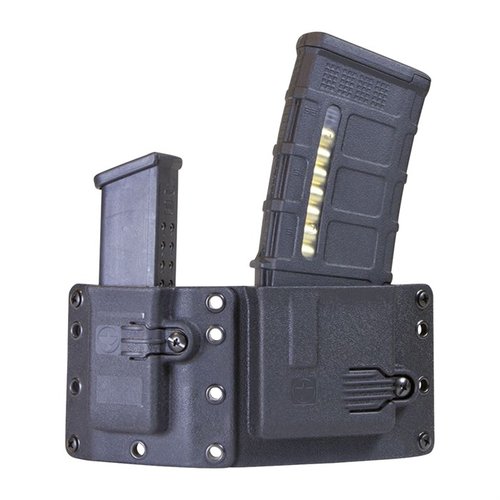 Copia kombinasjonen av rifle- og pistolmagasinholdere gir effektiv, ambidekstral bruk med både AR-magasin og dobbelstacks 9/40, perfekt for daglig bæring.