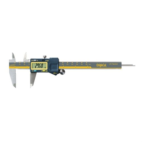 iGaging OriginCal digital calipere gir presise målinger fra 0-6" med dataoverføring, holdbar konstruksjon og dual målemoduser for effektivt arbeid.