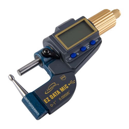 Mål tykkelsen på hylser med presisjon! iGaging EZ Data Tube Micrometer har eggformet anvil, LCD-display og dataport for enkel overføring av målinger.