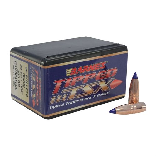 BARNES TIPPED TRIPLE-SHOCK X 35 kaliber kuler gir overlegen presisjon, raskere ekspansjon og nesten 100% vektbeholdning for dødelig ytelse.