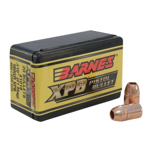 BARNES XPB 41 MAGNUM (0.410") pistolkuler gir overlegen presisjon og kraft, perfekt for jakt og sportsskyting. 180gr flat base, 20 kuler per boks.